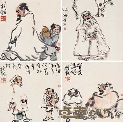 张桂铭 癸亥（1983）年作 高士众相（八幅） 镜心 33×33cm×8